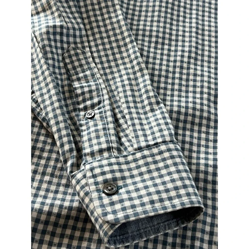Banana Republic Soft Wash Tailored Slim Fit Shirt Mens L Teal Check Button Up